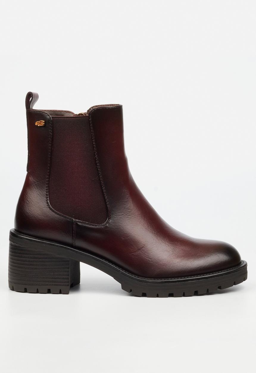 Miss Black - Creek 1 chelsea chunky heel ankle boot - burgundy