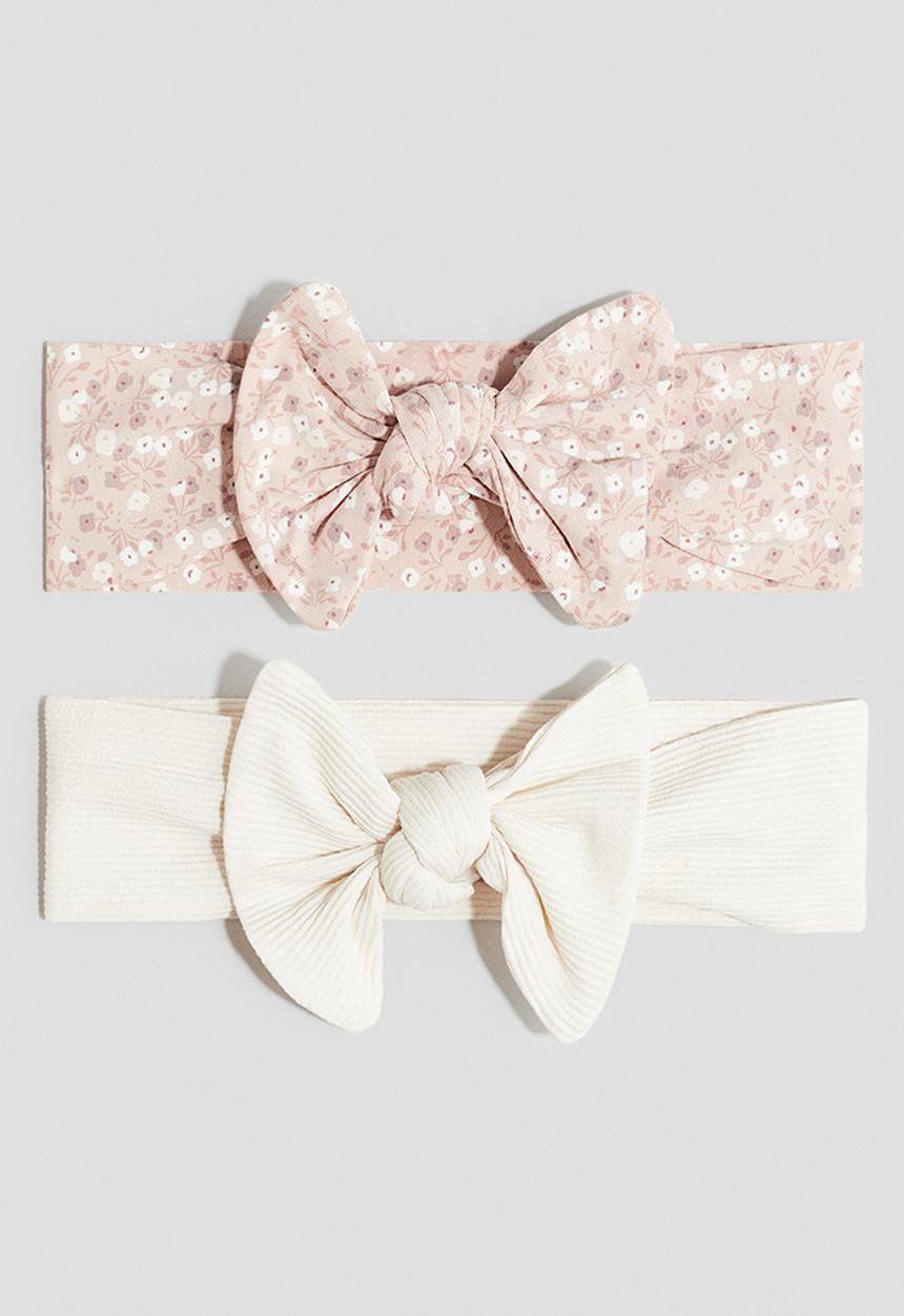 H&M - 2-Pack bow-detail hairbands - light pink/floral
