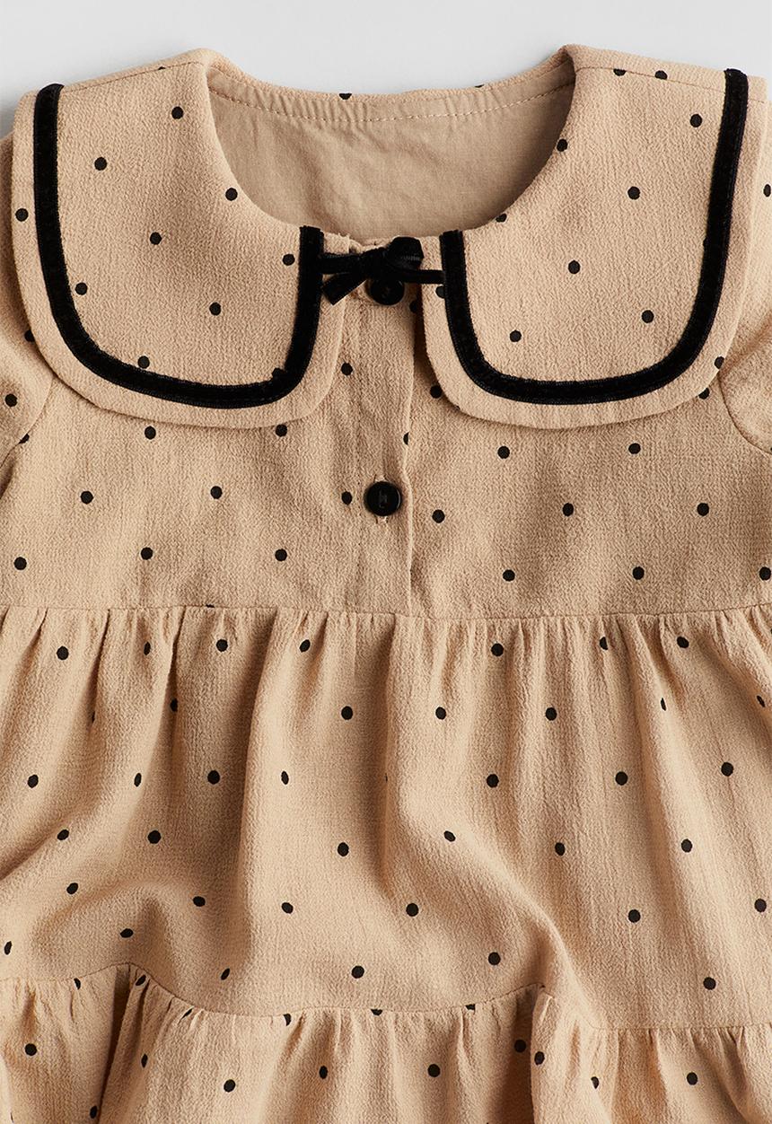 H&M - Collared cotton dress - beige/spotted