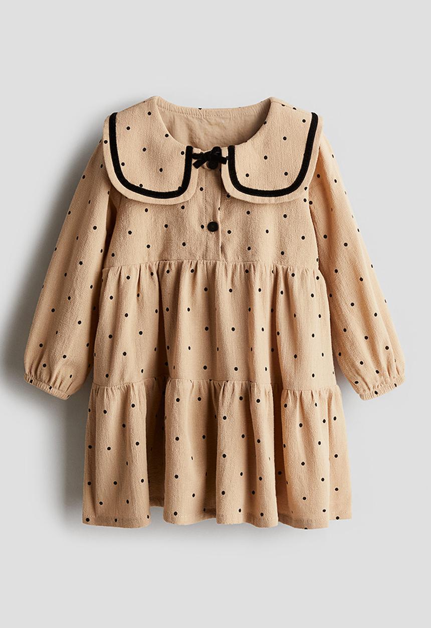 H&M - Collared cotton dress - beige/spotted