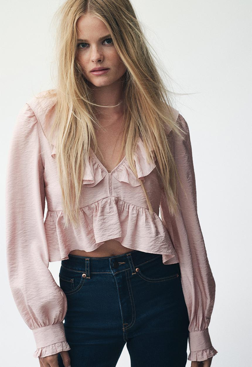 H&M - Flounced blouse - powder pink