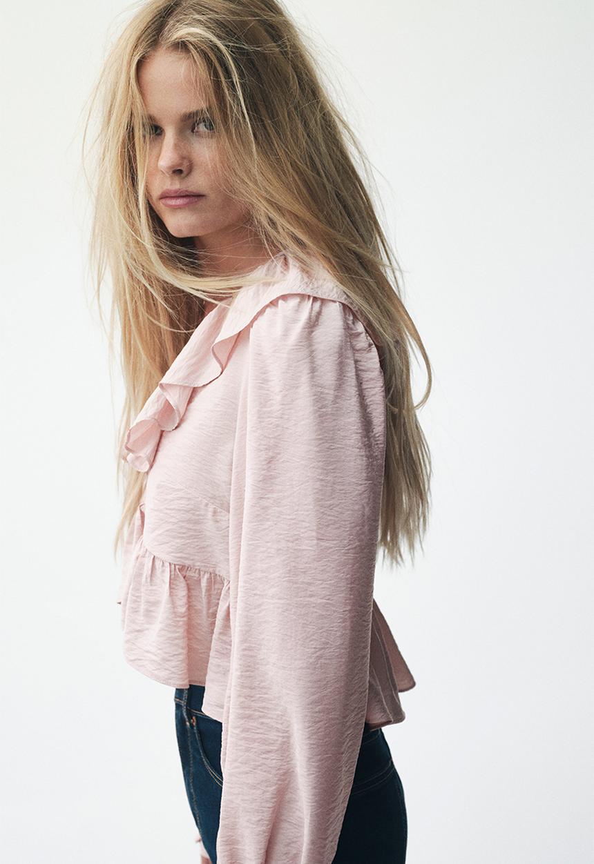 H&M - Flounced blouse - powder pink