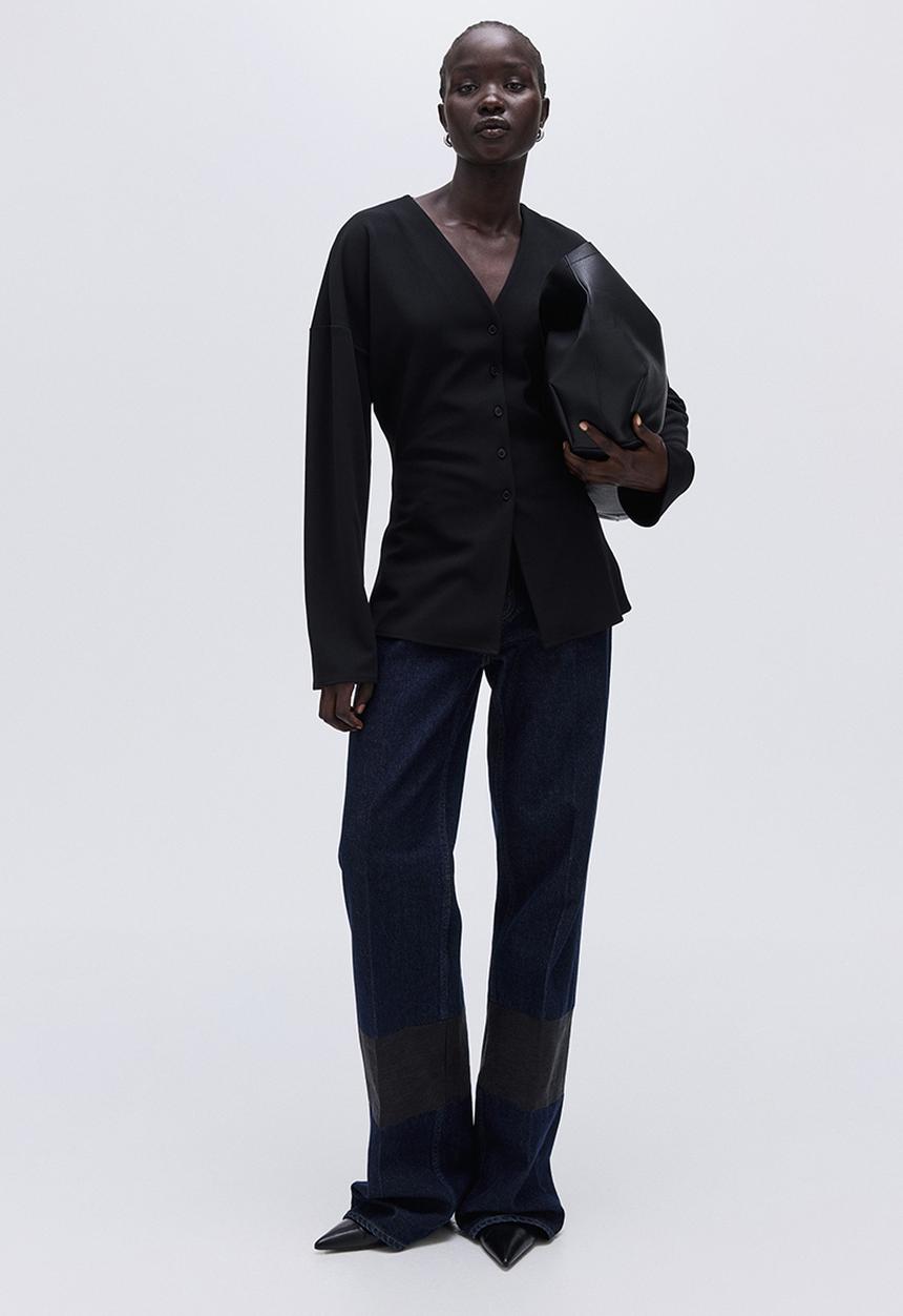 H&M - Button-front top - black