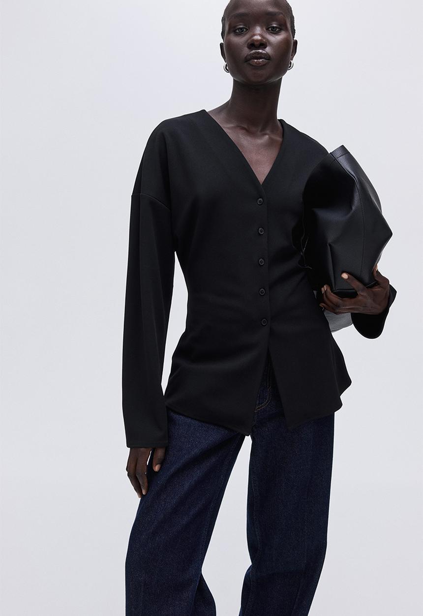 H&M - Button-front top - black