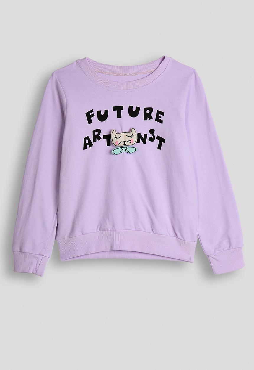 Pop Candy - Slogan sweat top with sleeping cat - light purple