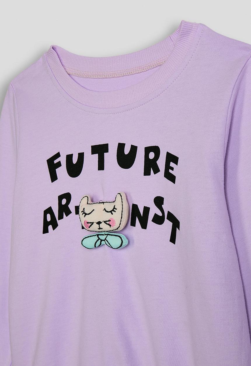 Pop Candy - Slogan sweat top with sleeping cat - light purple