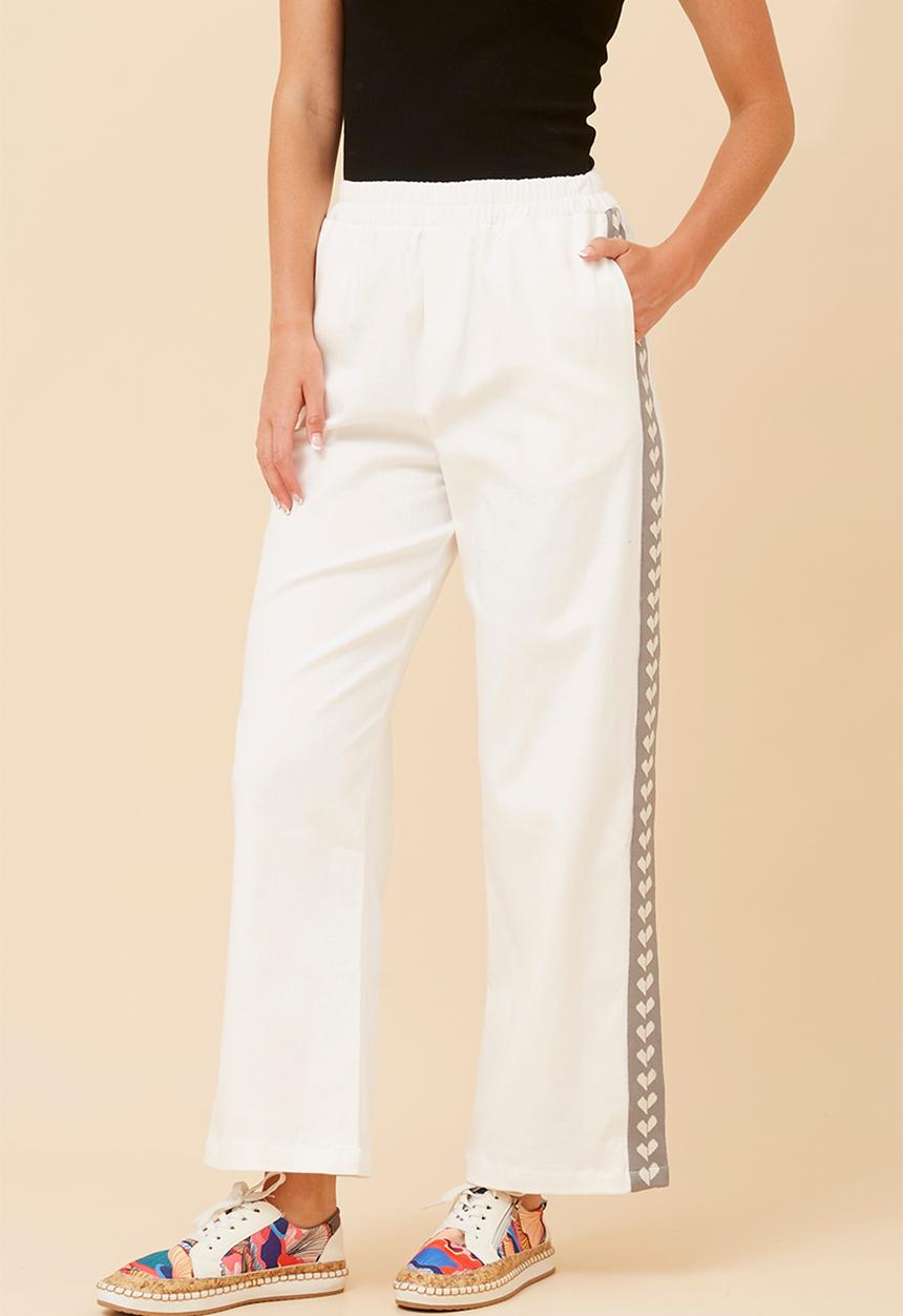 MANDI - High Waist Slouch Wide Leg Trouser With Side Tape Detail - White