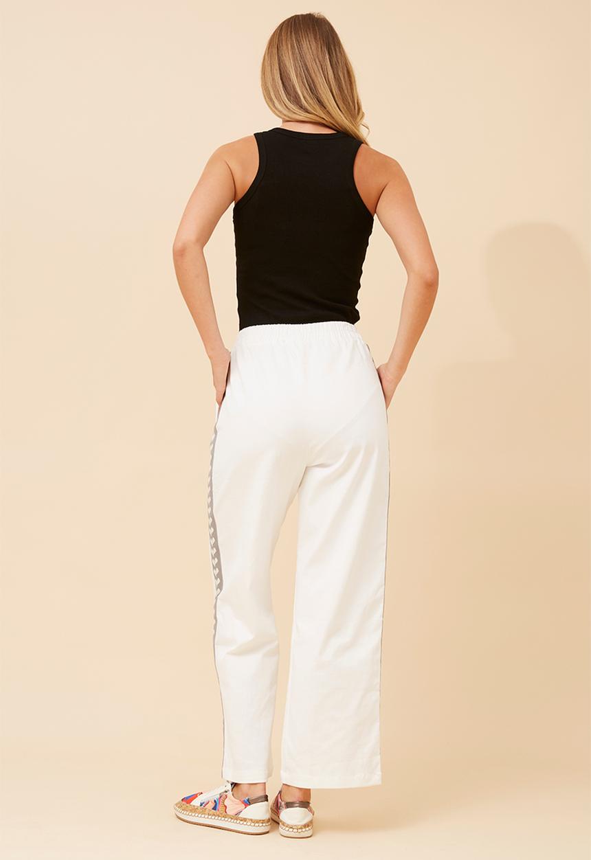 MANDI - High Waist Slouch Wide Leg Trouser With Side Tape Detail - White