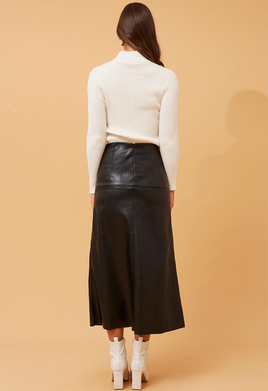 Izabel London - High Waist Faux Leather A-Line Maxi Skirt - Black