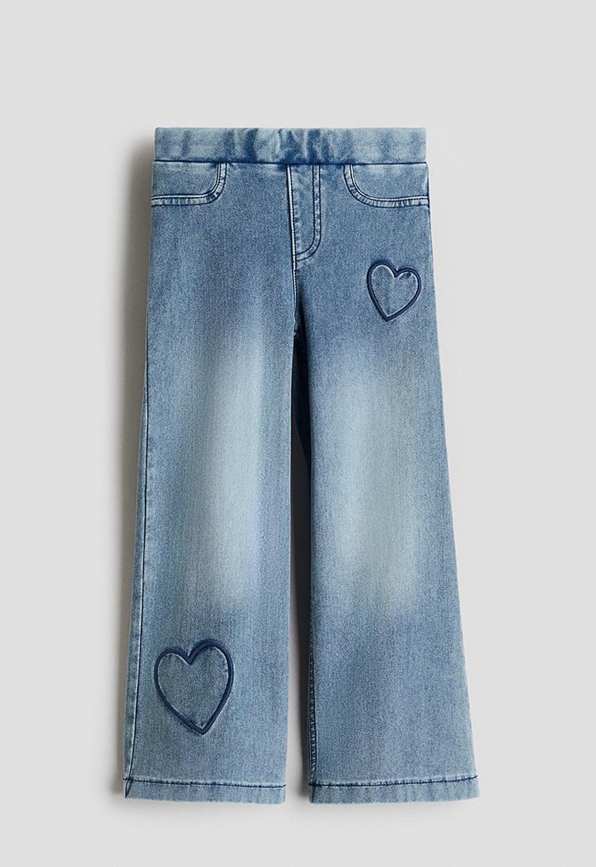 H&M - Wide denim-look trousers - light denim blue/hearts 