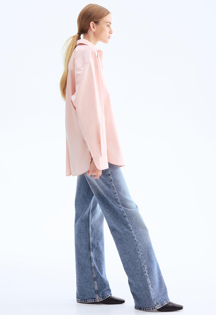 H&M - Oversized cotton poplin shirt - light pink