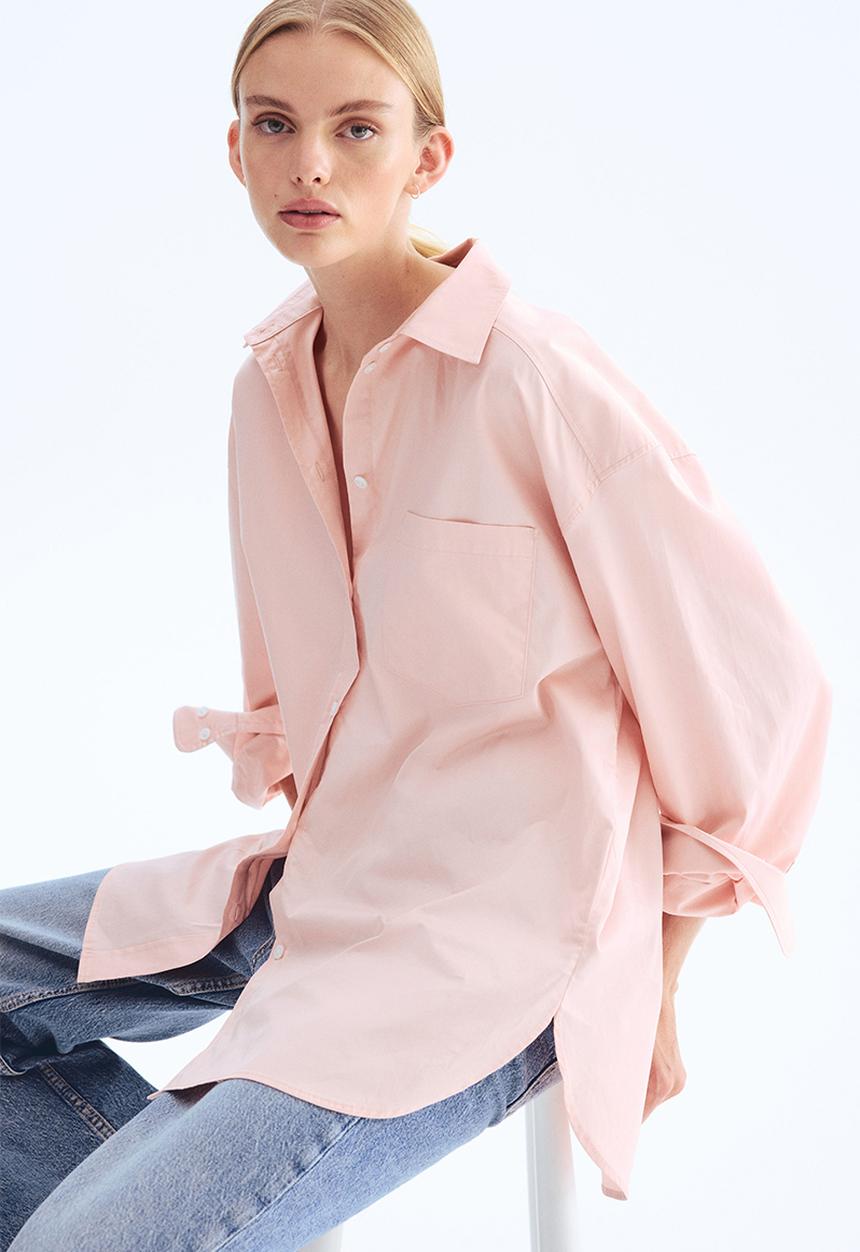 H&M - Oversized cotton poplin shirt - light pink