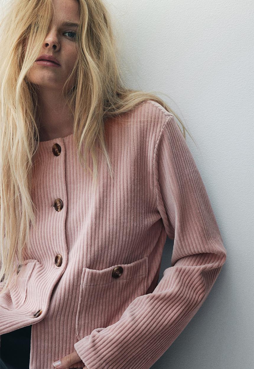 Ribbed velour cardigan - old rose - 1311680001