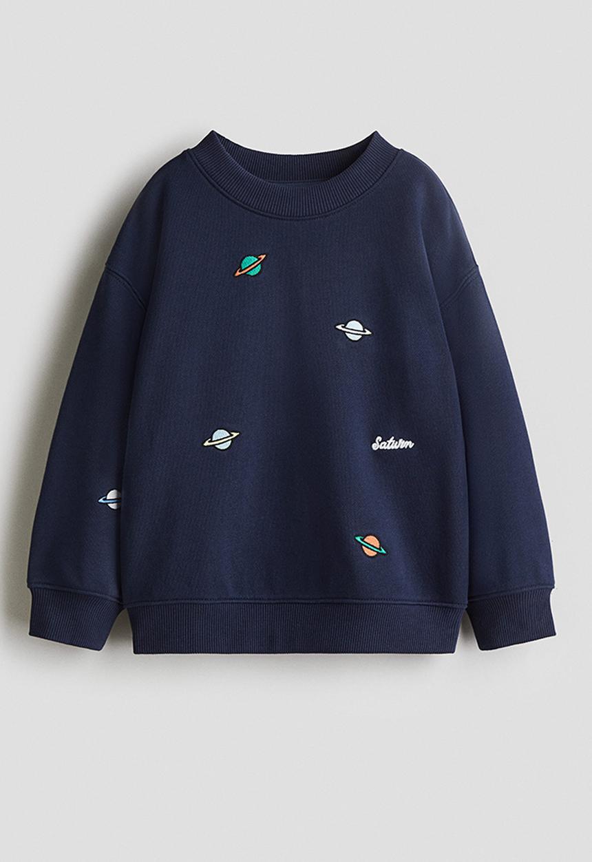 H&M - Printed crew-neck sweatshirt - navy blue/saturn