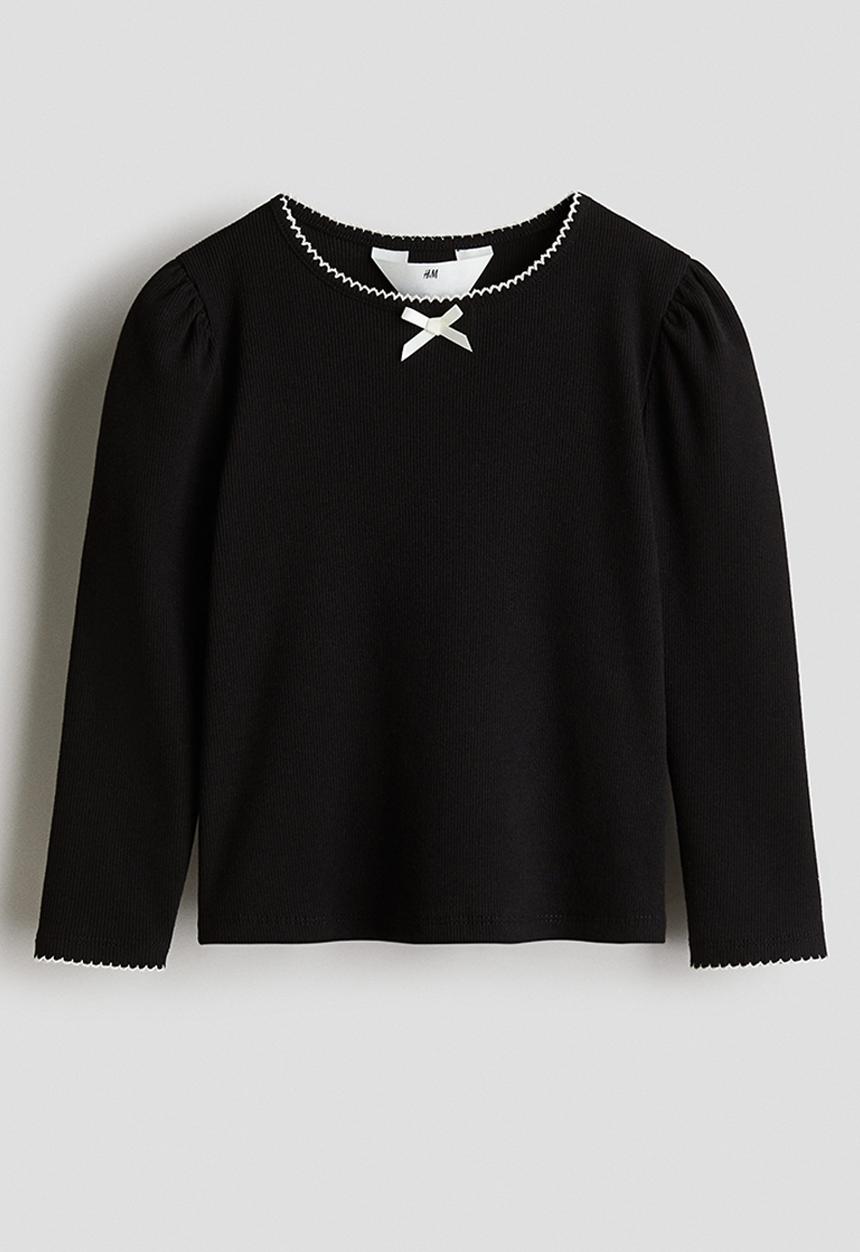 H&M - Picot-trimmed jersey top - black