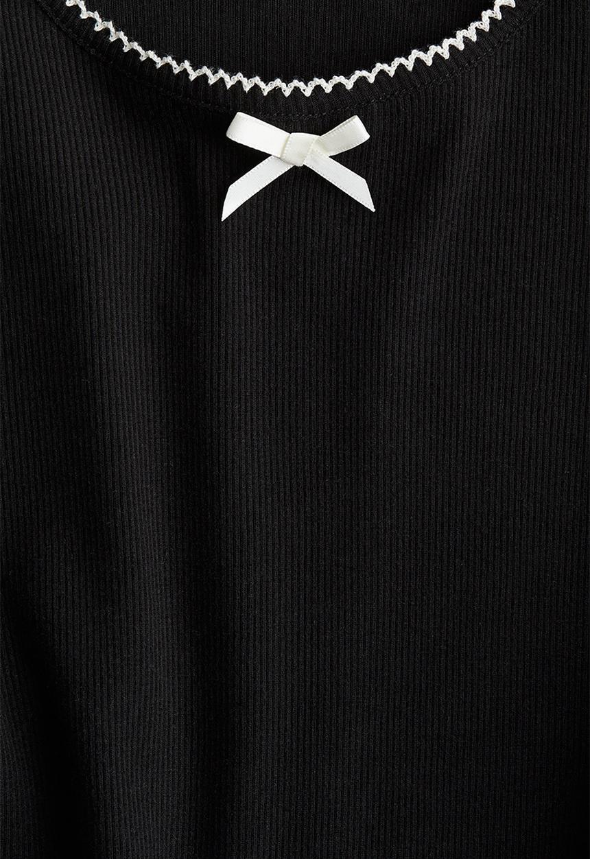 H&M - Picot-trimmed jersey top - black