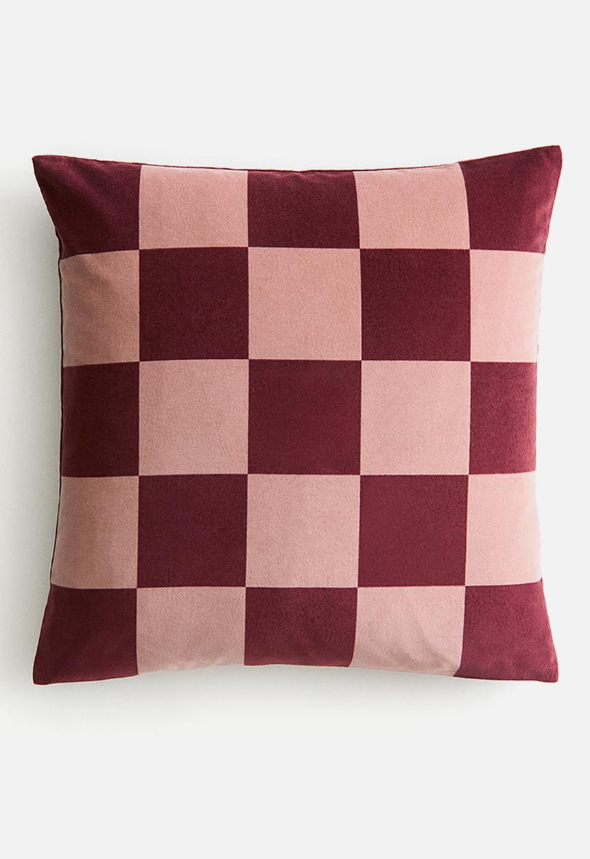 H&M - Checked velvet cushion cover - pink/checked 