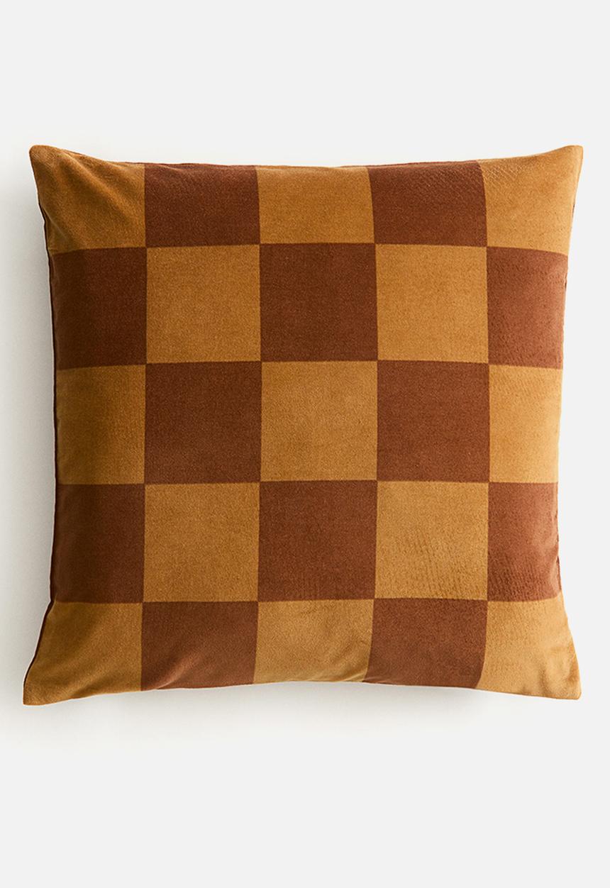 H&M - Checked velvet cushion cover - light brown/checked
