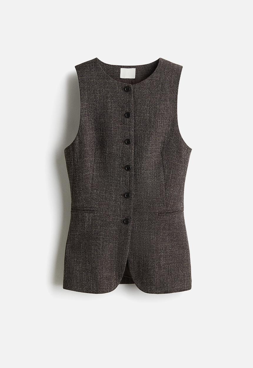 H&M - Long waistcoat - dark brown marl 