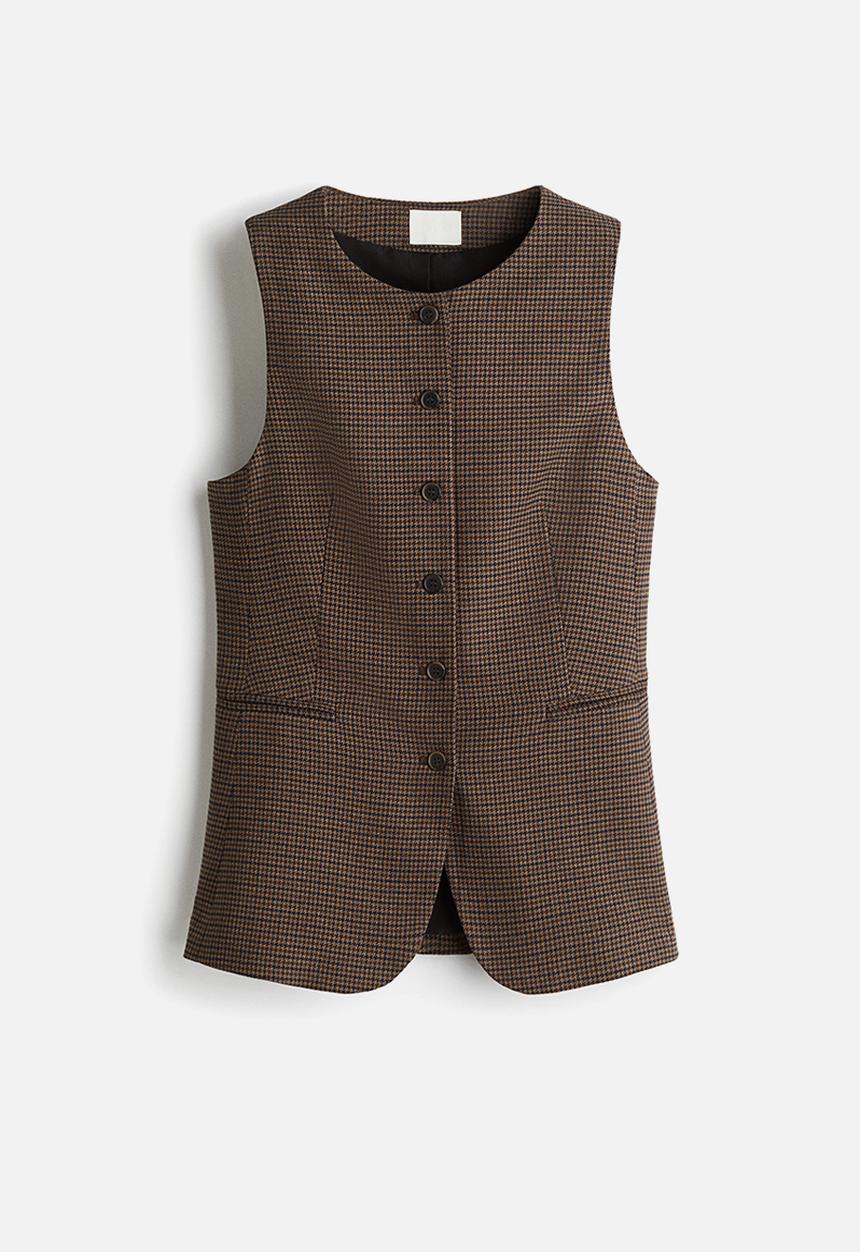 H&M - Long waistcoat - dark beige dogtooth pattern