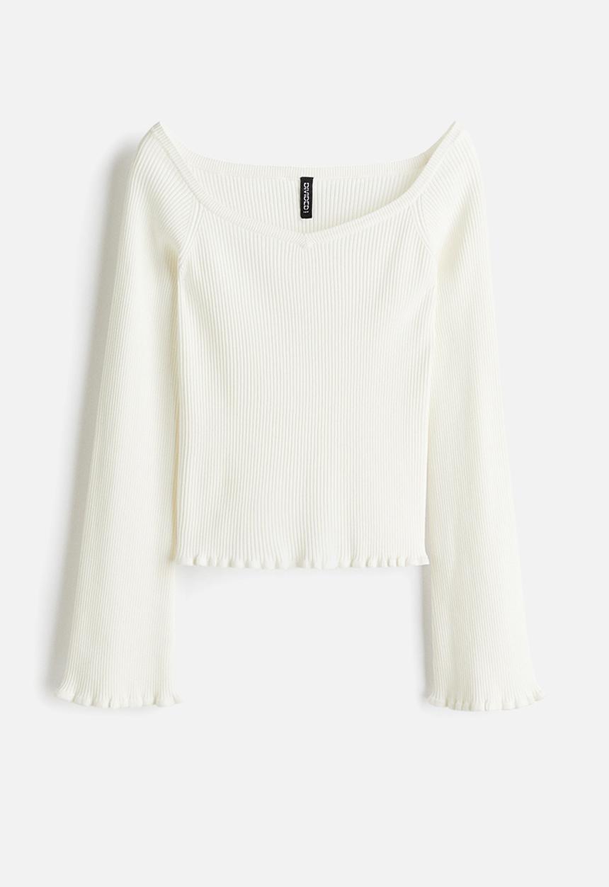 H&M - Rib-knit off-the-shoulder top - white