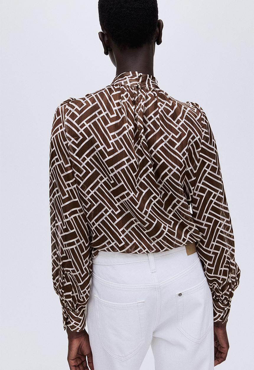 H&M - Stand-collar blouse - brown patterned