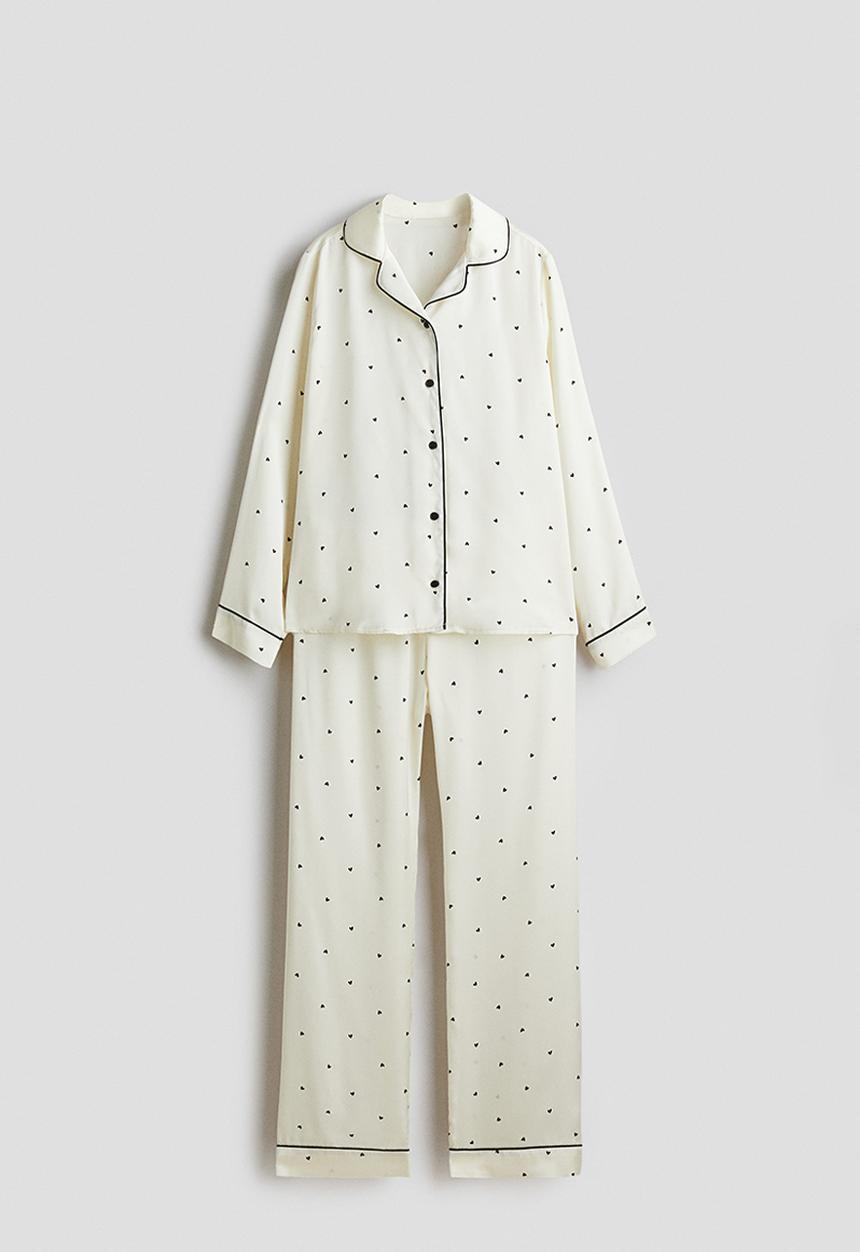 H&M - Satin pyjamas - cream/hearts