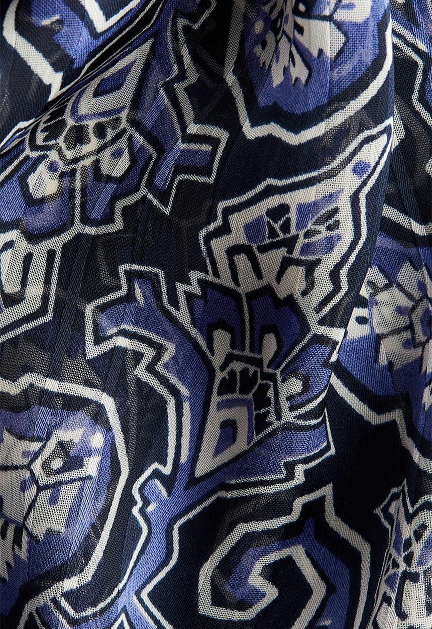 H&M - Stand-collar blouse - navy blue paisley pattern 