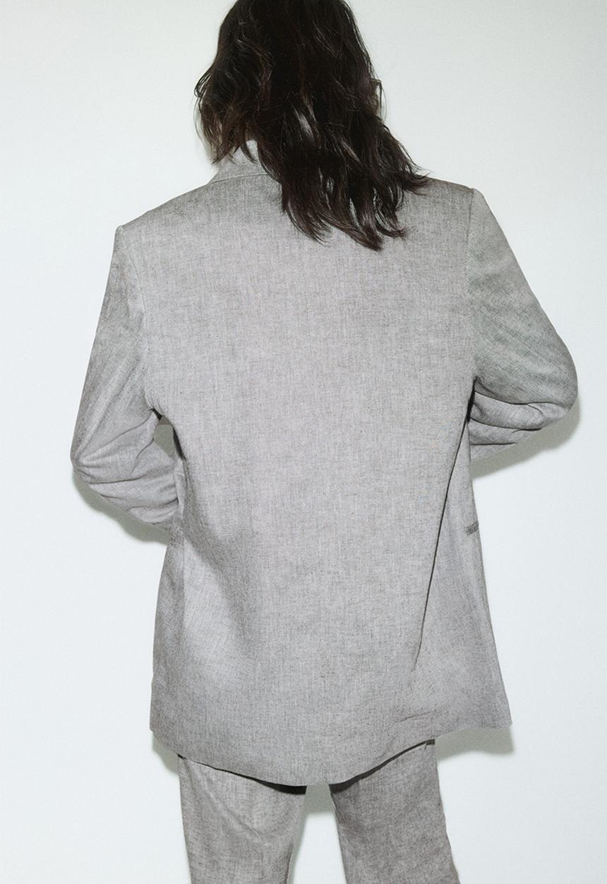 H&M - Linen-blend blazer - light grey marl