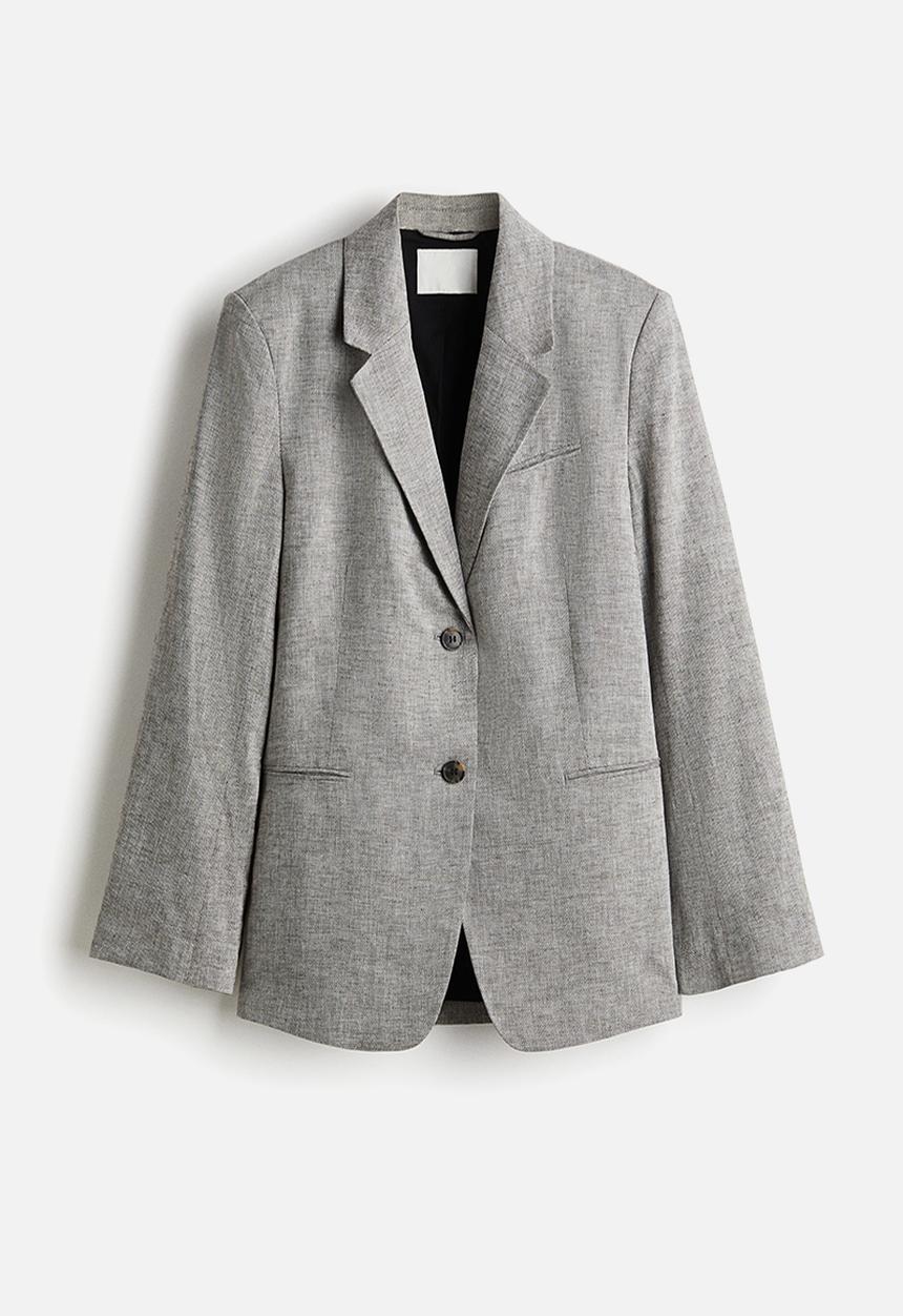 H&M - Linen-blend blazer - light grey marl