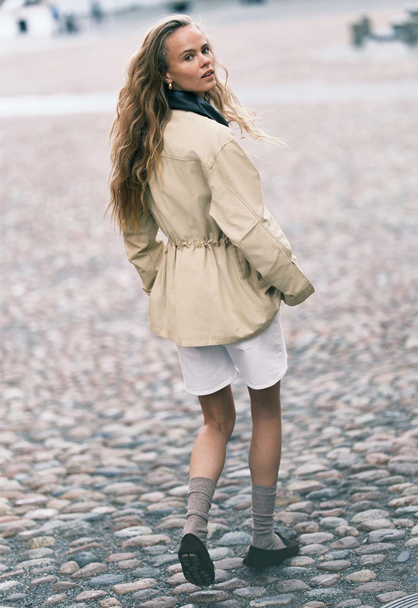 Coated-collar twill jacket - light beige - 1294316001