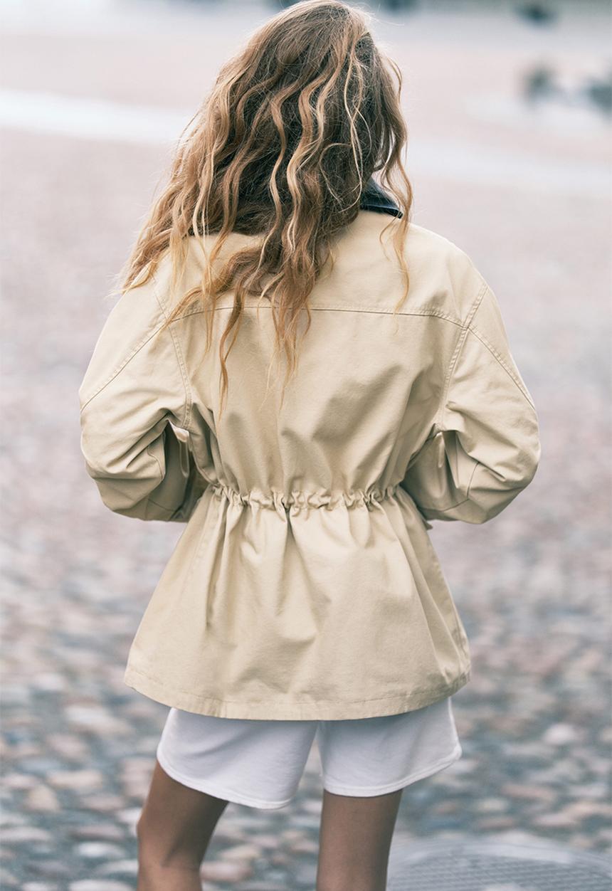 Coated-collar twill jacket - light beige - 1294316001