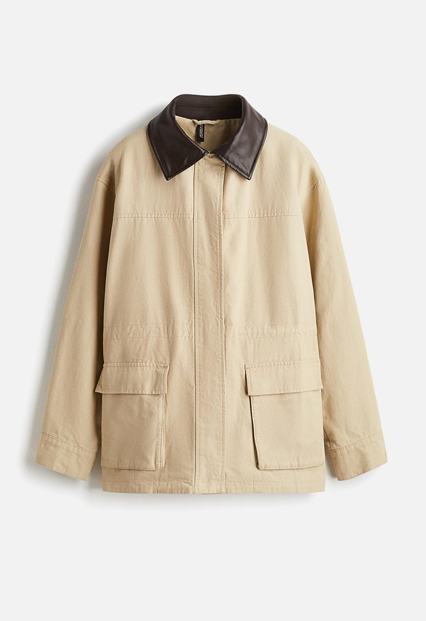 H&M - Coated-collar twill jacket - light beige