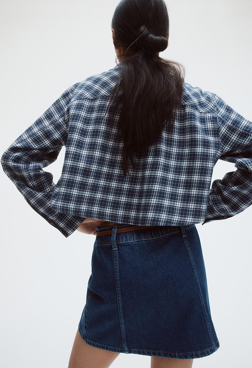 H&M - Cropped cotton shirt - dark blue/checked 