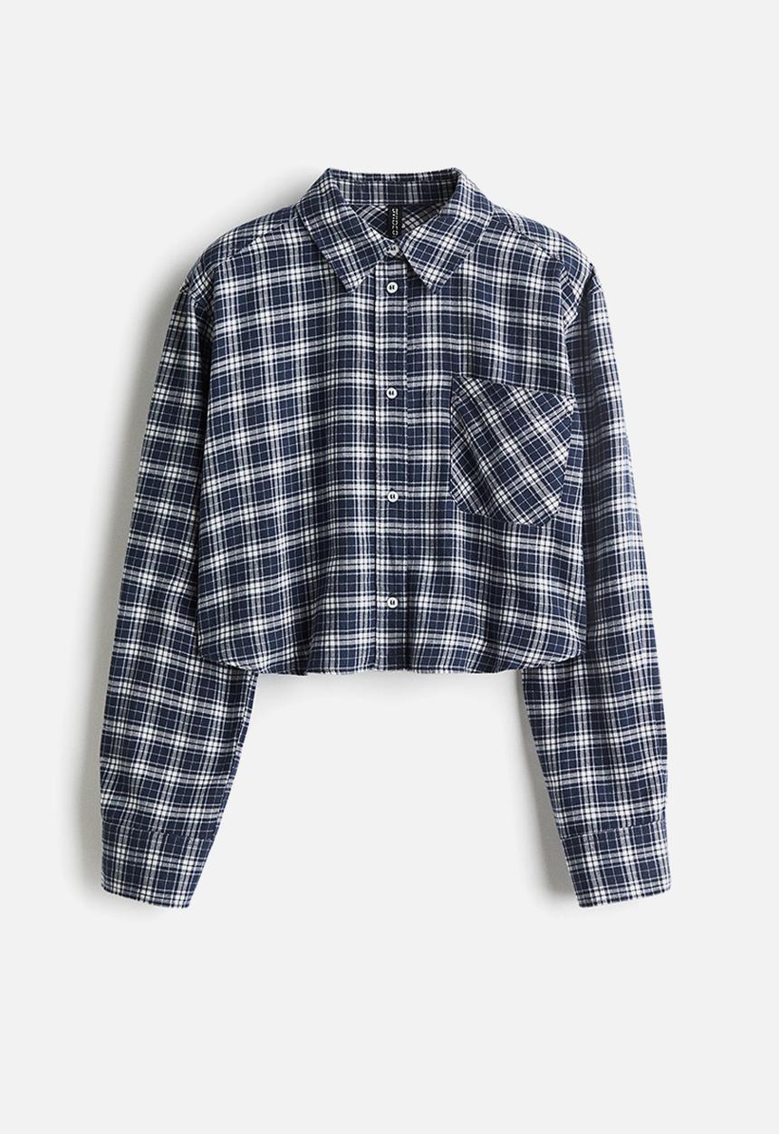 H&M - Cropped cotton shirt - dark blue/checked 