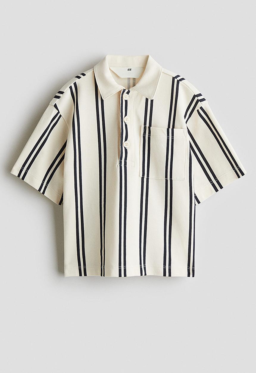H&M - Cotton piqué polo shirt - light beige/striped 