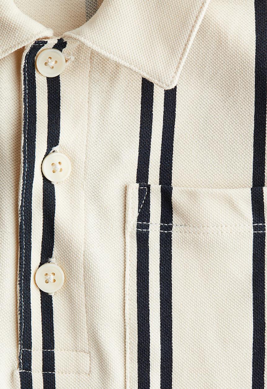 H&M - Cotton piqué polo shirt - light beige/striped 
