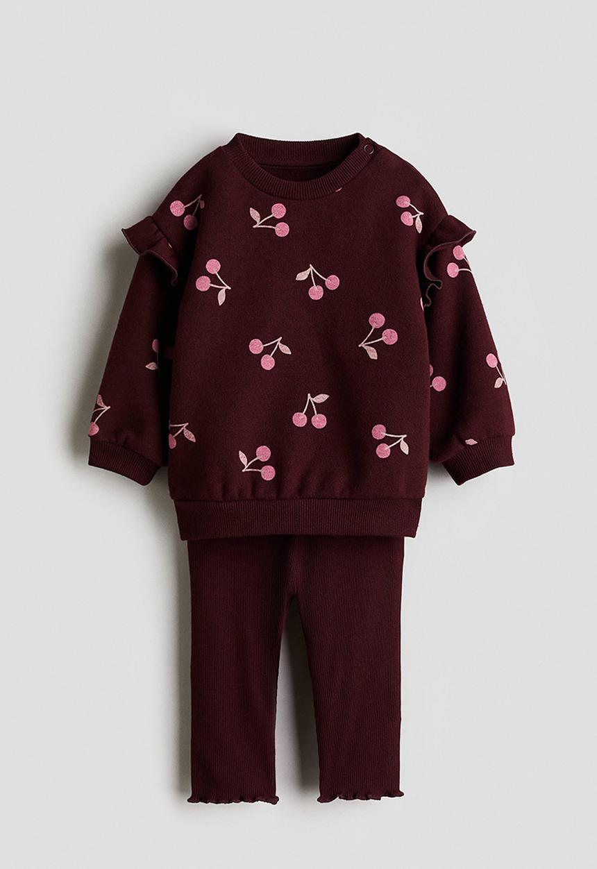 H&M - 2-Piece sweatshirt and leggings set - dark red/cherries