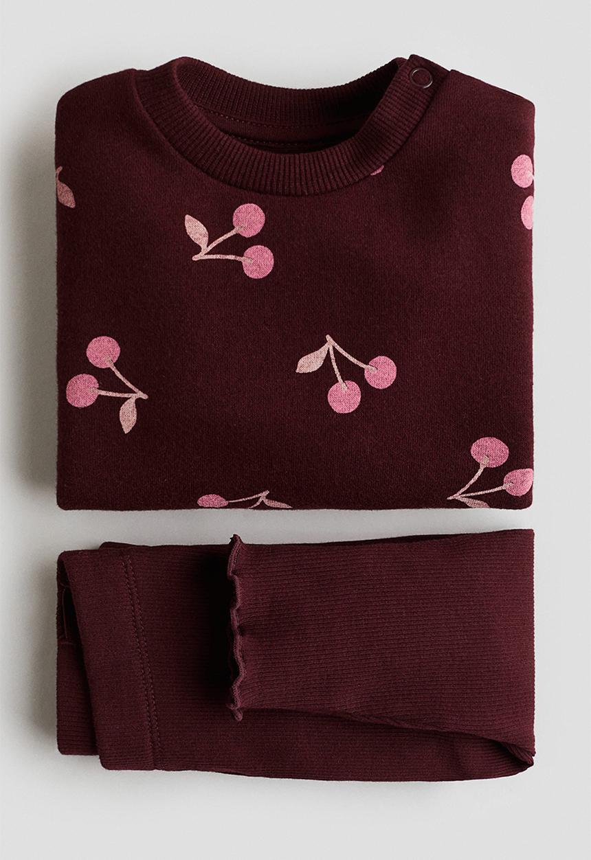 H&M - 2-Piece sweatshirt and leggings set - dark red/cherries