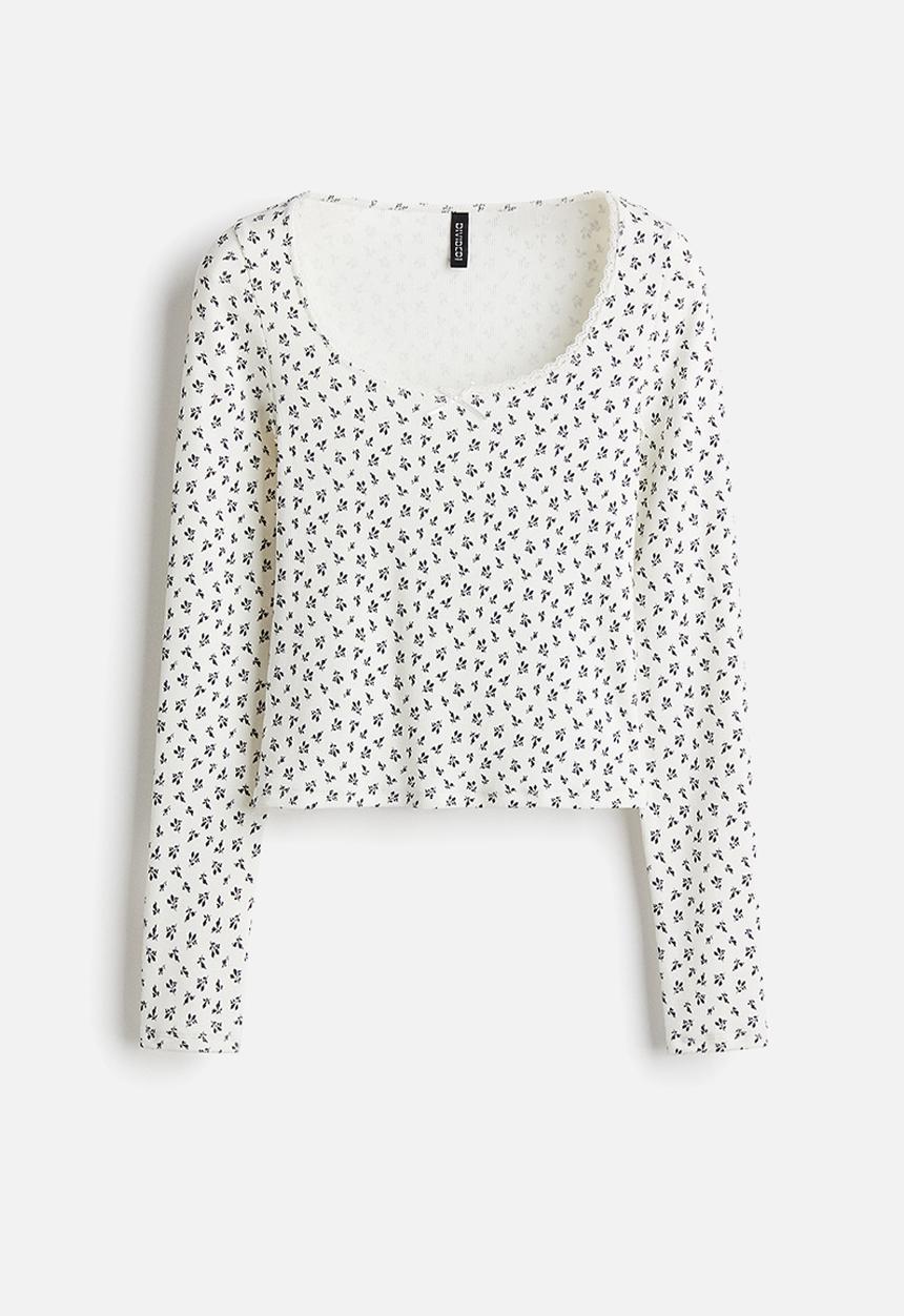 H&M - Ribbed jersey top - white floral