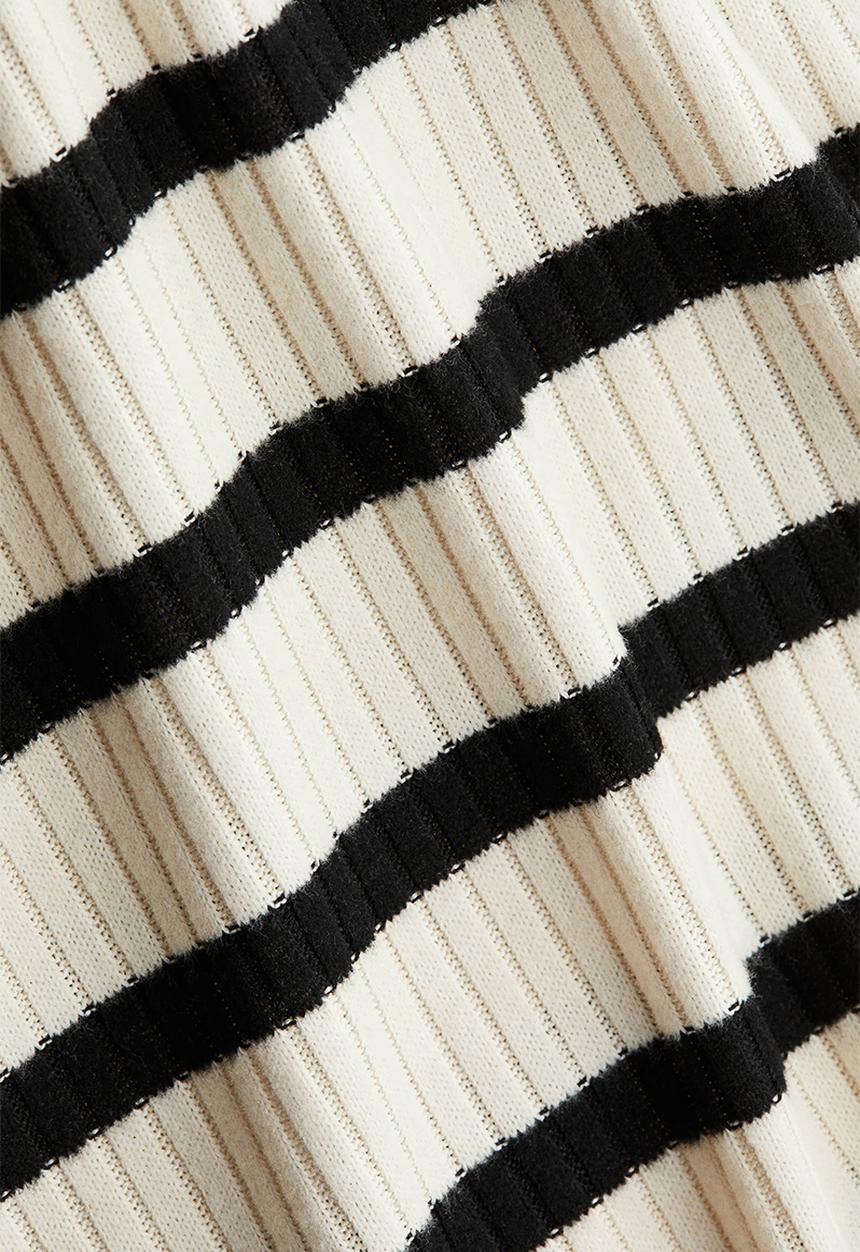 H&M - Wide rib-knit trousers - light beige striped