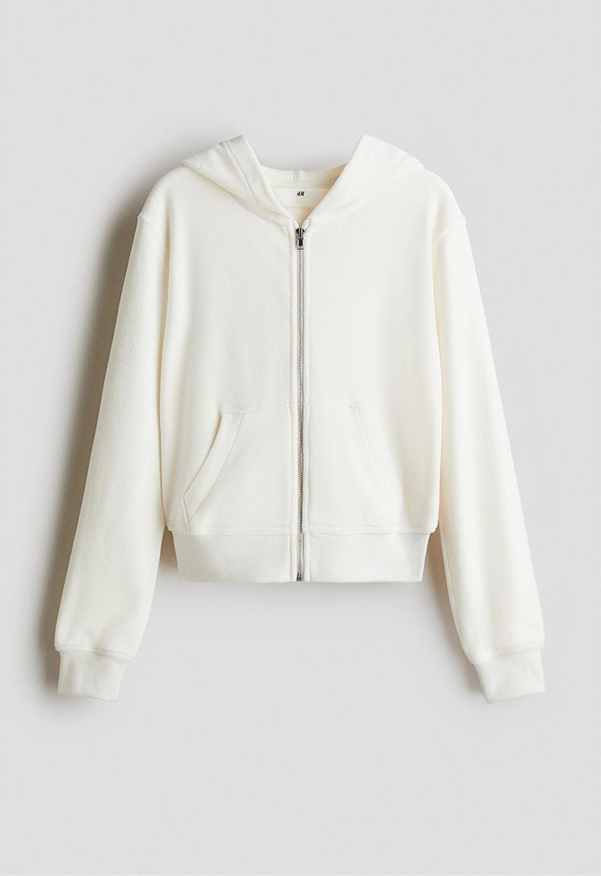 H&M - Velour zip-through hoodie - white