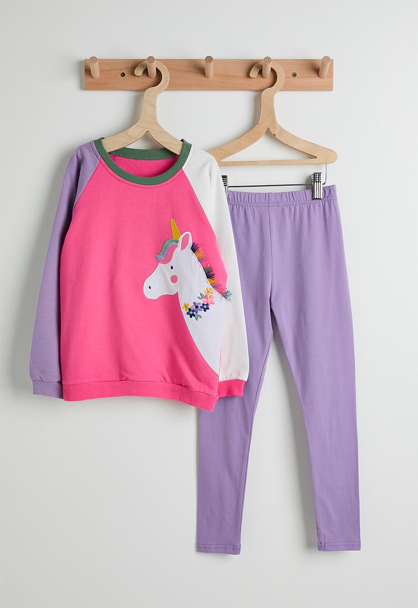 Pop Candy - Embroidered patchwork sweatshirt with leggings - pink/purple/pony