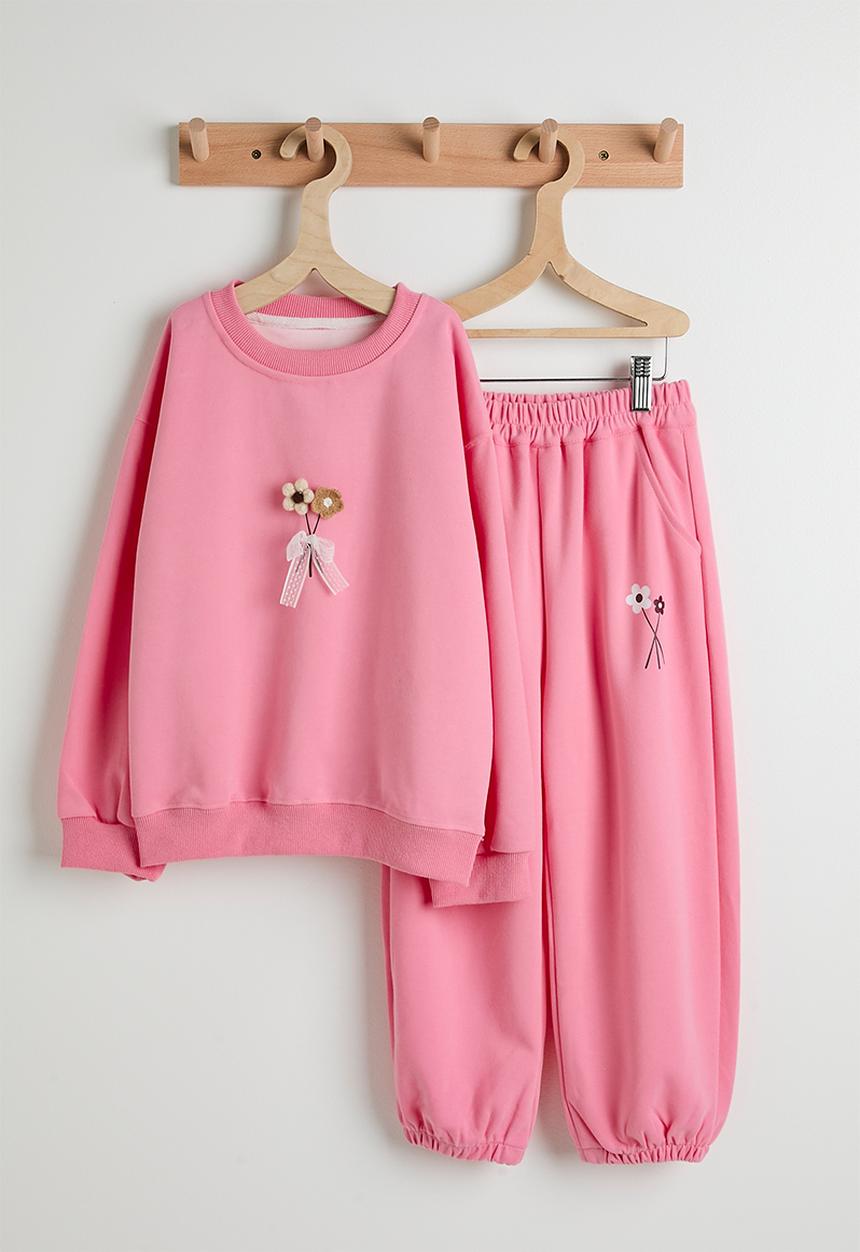 Pop Candy - Floral applique sweatshirt & sweatpants - carnation pink