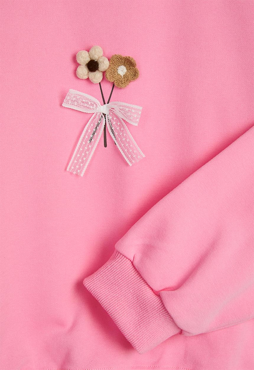 Pop Candy - Floral applique sweatshirt & sweatpants - carnation pink