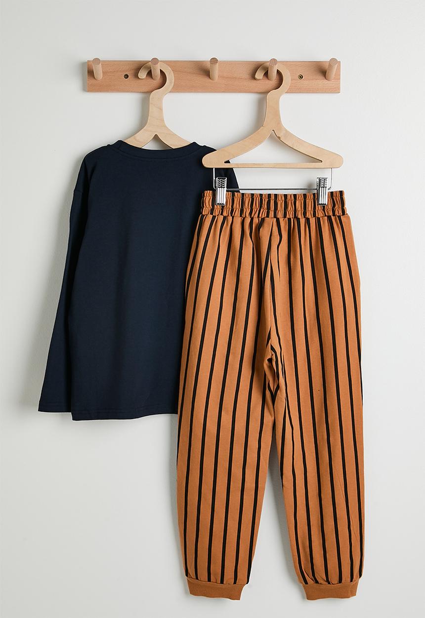 Pop Candy - Dino graphic sweatshirt with joggers - navy/dark gold/stripes