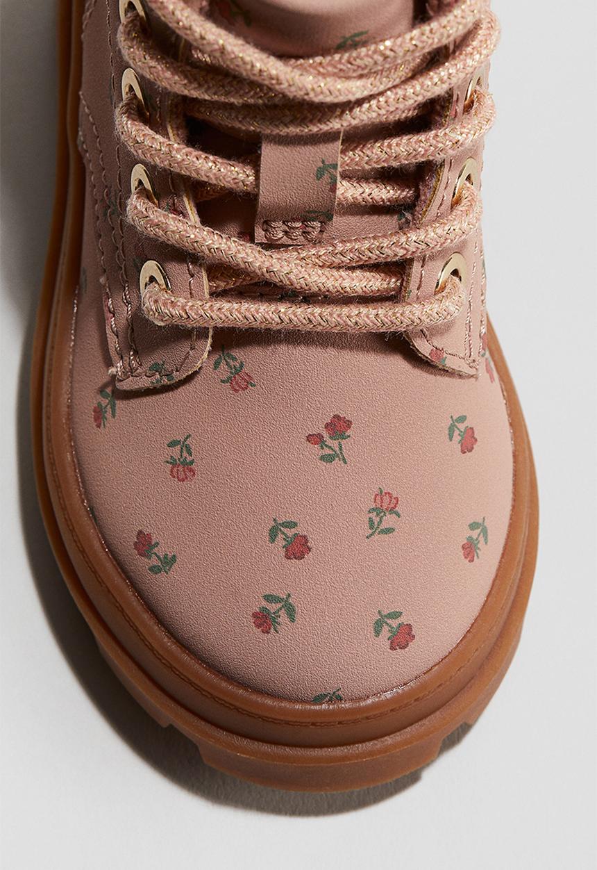 H&M - Lace-up boots - light dusty pink/floral