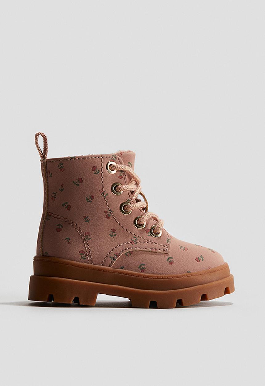 H&M - Lace-up boots - light dusty pink/floral