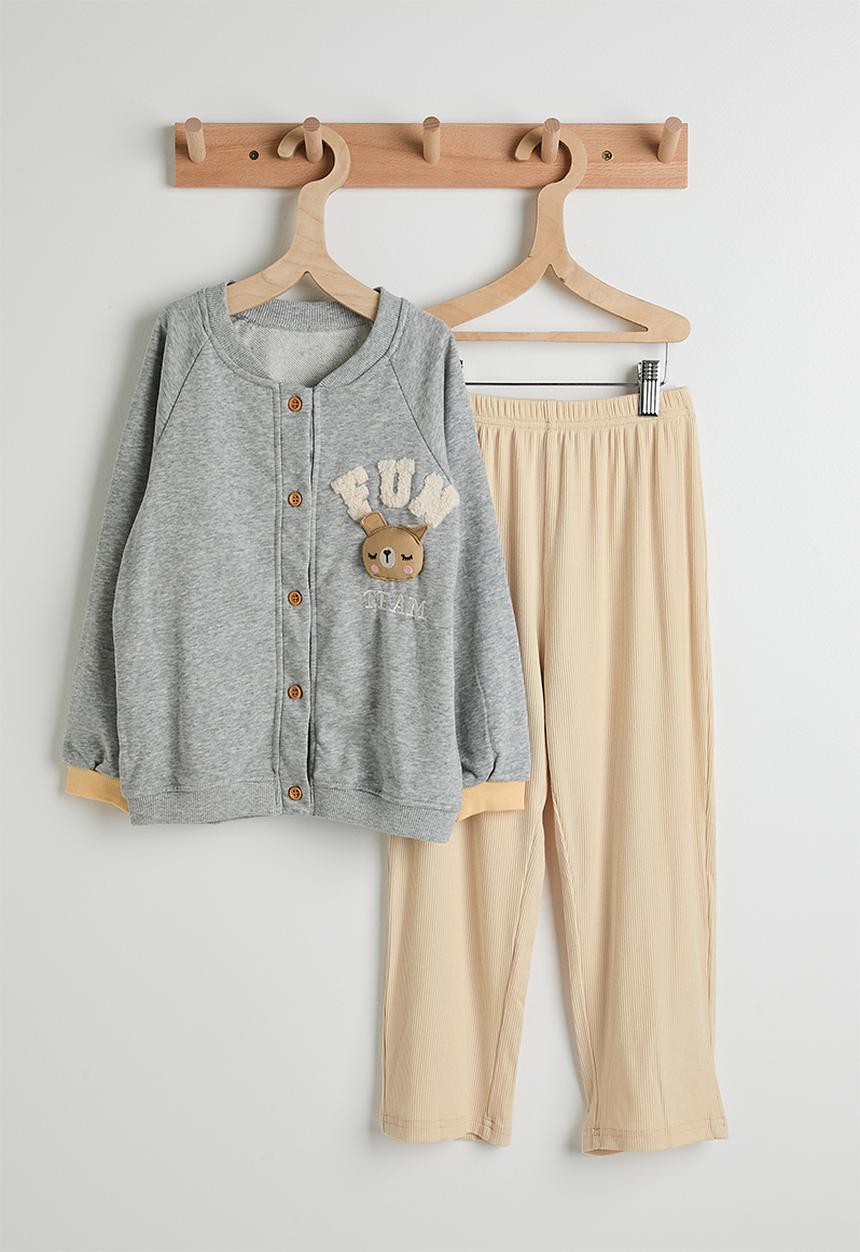 Pop Candy - Baseball jacket-style cardigan with ribbed pants - grey/ecru