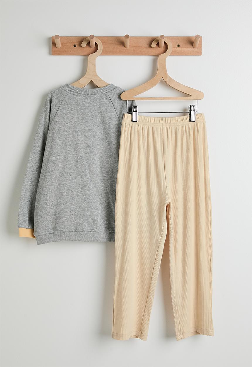 Pop Candy - Baseball jacket-style cardigan with ribbed pants - grey/ecru